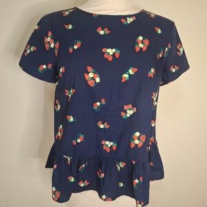 Brooks Brothers strawberry print short sleeve ruffle hem top SZ 4